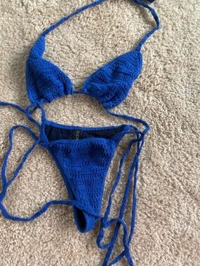 Indah Bobbie Crochet Triangle Bikini Set - Cobalt Blue